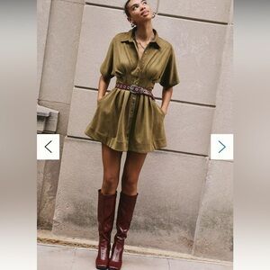 Anthropologie Tobie Faux-Suede Mini Shirt Dress by Exquise Small Oil Green NWT